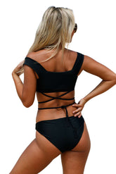 Kaamastra Black Strappy Crisscross 2pcs Tankini Swimsuit